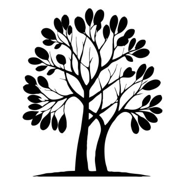 Ağaç. Siyah beyaz botanik deseni. Grafiklerde ve malzemelerde kullanmak için. Soyut bitki şekilleri. Duvar dekorasyonlarına yazdırmak için minimalist illüstrasyon.