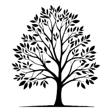 Ağaç. Siyah beyaz botanik deseni. Grafiklerde ve malzemelerde kullanmak için. Soyut bitki şekilleri. Duvar dekorasyonlarına yazdırmak için minimalist illüstrasyon.