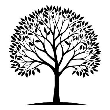 Ağaç. Siyah beyaz botanik deseni. Grafiklerde ve malzemelerde kullanmak için. Soyut bitki şekilleri. Duvar dekorasyonlarına yazdırmak için minimalist illüstrasyon.