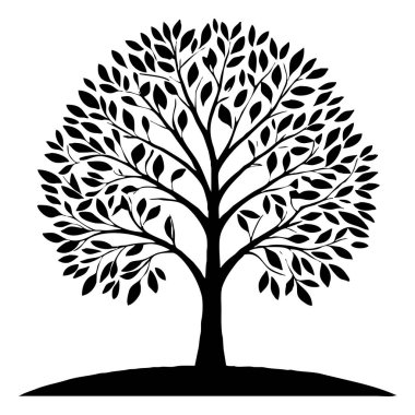 Ağaç. Siyah beyaz botanik deseni. Grafiklerde ve malzemelerde kullanmak için. Soyut bitki şekilleri. Duvar dekorasyonlarına yazdırmak için minimalist illüstrasyon.