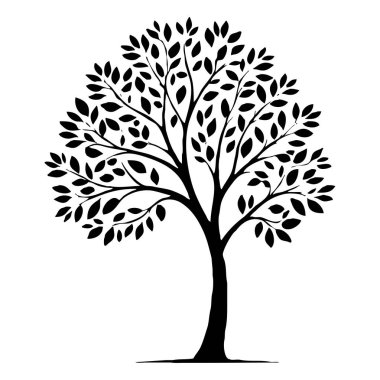 Ağaç. Siyah beyaz botanik deseni. Grafiklerde ve malzemelerde kullanmak için. Soyut bitki şekilleri. Duvar dekorasyonlarına yazdırmak için minimalist illüstrasyon.