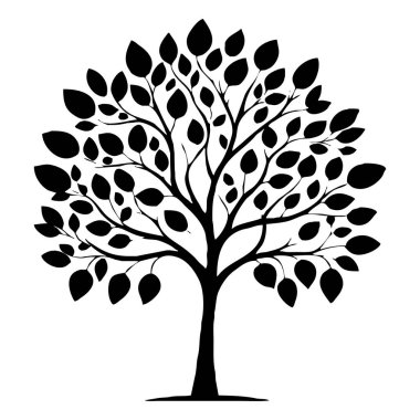 Ağaç. Siyah beyaz botanik deseni. Grafiklerde ve malzemelerde kullanmak için. Soyut bitki şekilleri. Duvar dekorasyonlarına yazdırmak için minimalist illüstrasyon.