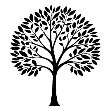 Ağaç. Siyah beyaz botanik deseni. Grafiklerde ve malzemelerde kullanmak için. Soyut bitki şekilleri. Duvar dekorasyonlarına yazdırmak için minimalist illüstrasyon.
