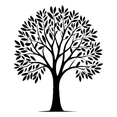 Ağaç. Siyah beyaz botanik deseni. Grafiklerde ve malzemelerde kullanmak için. Soyut bitki şekilleri. Duvar dekorasyonlarına yazdırmak için minimalist illüstrasyon.