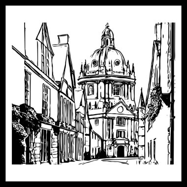 Siyah beyaz çizim. Mimari Çizgi Sanatı. Oxford Birleşik Krallık. 