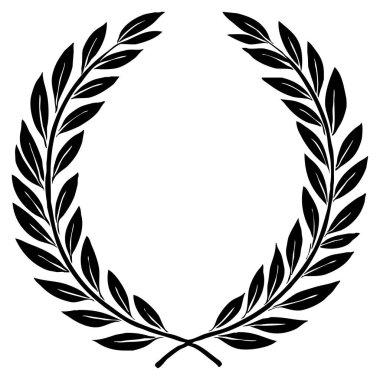 Laurel çelengi. Siyah beyaz botanik deseni. Grafiklerde ve malzemelerde kullanmak için. Soyut bitki şekilleri. Duvar dekorasyonlarına yazdırmak için minimalist illüstrasyon.