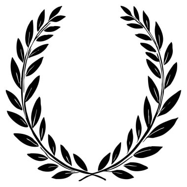 Laurel çelengi. Siyah beyaz botanik deseni. Grafiklerde ve malzemelerde kullanmak için. Soyut bitki şekilleri. Duvar dekorasyonlarına yazdırmak için minimalist illüstrasyon.