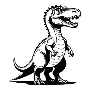 Beyaz arka planda siyah dinozor. Hayvanlar çizgi sanatı. Grafiklerde kullanmak için logo tasarımı. Tişört baskısı, dövme tasarımı.