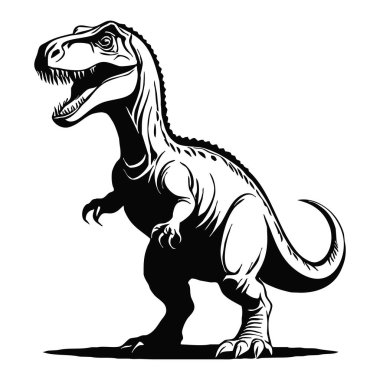 Beyaz arka planda siyah dinozor. Hayvanlar çizgi sanatı. Grafiklerde kullanmak için logo tasarımı. Tişört baskısı, dövme tasarımı.
