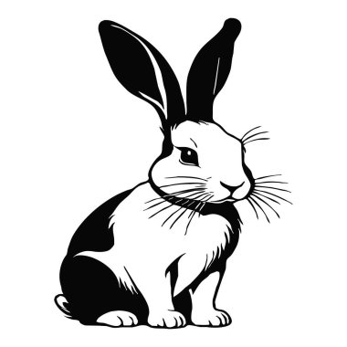 Tavşan. Siyah beyaz çizim. Grafiklerde kullanmak için logo tasarımı. Tişört izi, dövme tasarımı.. 