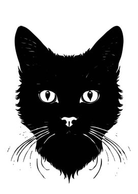 Kedi. Hayvan siyah ve beyaz çizimi. Grafiklerde kullanılmak üzere logo tasarımı. 