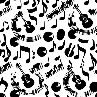 Siyah beyaz çizgi sanatı. Tişört izi, dövme tasarımı. Müzik düzeni