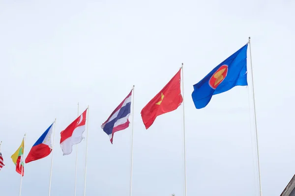 Délkelet Ázsiai Nemzetek Szövetségének Zászlói Tiszta Kék — Stock Fotó