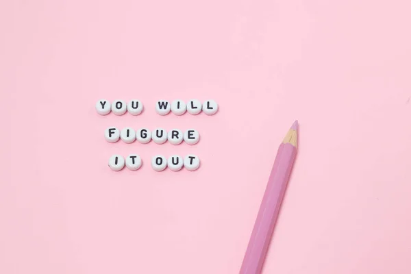 Top View You Figure Out Quotes Made Out Beads Pastel — Stock Photo, Image