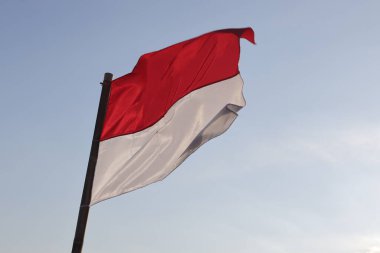 17 Ağustos 1945, Endonezya bayrakları gökyüzü arka planında. Bağımsızlık Günü kavramı