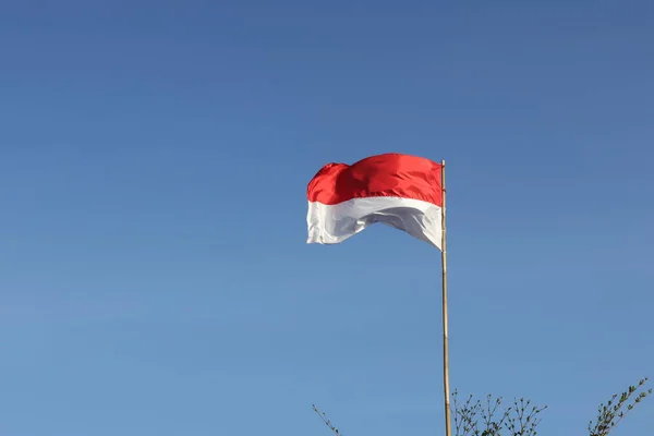 Augusti 1945 Indonesiska Flaggor Mot Himlen Bakgrund Begreppet Självständighetsdag — Stockfoto