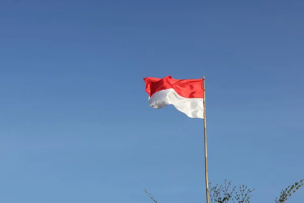 August 1945 Indonesische Flaggen Vor Dem Himmel Konzept Zum Unabhängigkeitstag — Stockfoto
