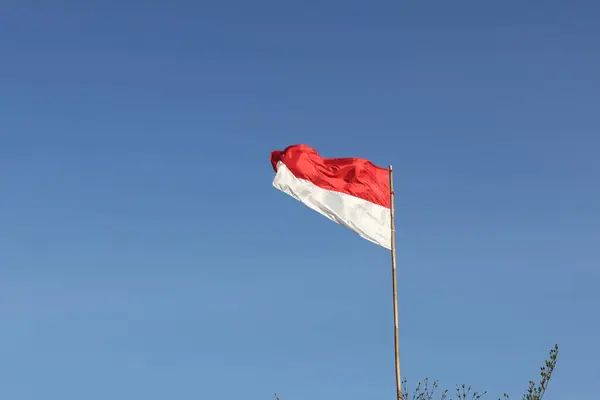 Серпня 1945 Року Індонезійські Прапори Фоні Неба Концепція Дня Незалежності — стокове фото