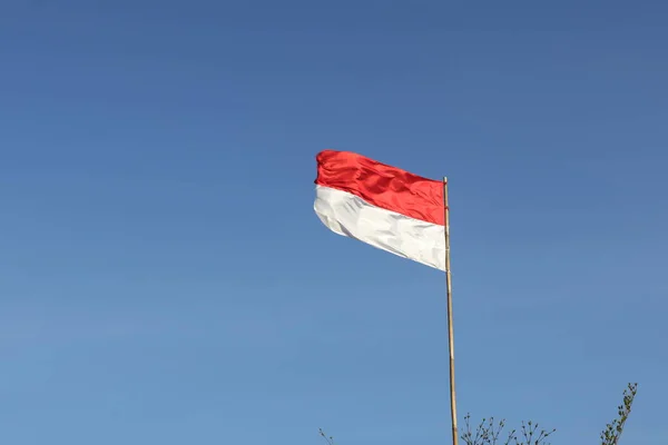 Sierpnia 1945 Indonezyjskie Flagi Tle Nieba Koncepcja Dnia Niepodległości — Zdjęcie stockowe