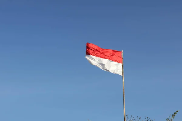 Серпня 1945 Року Індонезійські Прапори Фоні Неба Концепція Дня Незалежності — стокове фото