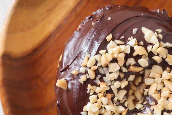 Primer Plano Detalle Disparo Delicioso Donut Glaseado Chocolate Dulce Con — Foto de Stock
