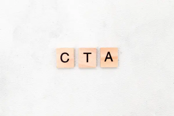 Top view of CTA letter or (Call To Action) on wooden cube letter block on white background. Business concept