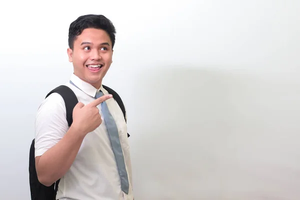 Estudante Ensino Médio Indonésio Vestindo Uniforme Camisa Branca Com Gravata — Fotografia de Stock