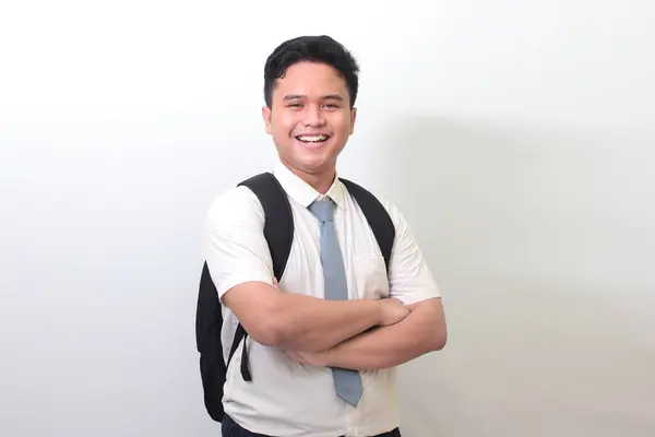Estudiante Secundaria Indonesia Con Uniforme Camisa Blanca Con Corbata Gris —  Fotos de Stock