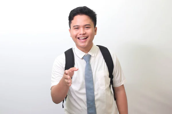 Estudiante Secundaria Indonesia Con Uniforme Camisa Blanca Con Corbata Gris —  Fotos de Stock
