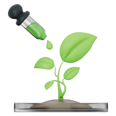 Laboratuvar matarasında yeşil sıvı ve yaprak olan damlatıcı bitkisel özütü, yeşil kimyayı, ekolojik laboratuvarı, sürdürülebilirliği, bitki bilimini, şeffaf bir arkaplanda doğa temelli çözümü, 3 boyutlu illüstrasyonu gösteriyor..