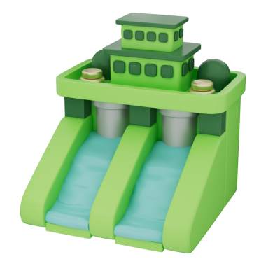 Hidroelektrik sistemli su barajı yenilenebilir çözüm için elektrik üretimi, enerji teknolojisi ve su enerjisi yeniliklerini gösteriyor. Şeffaf bir arkaplan üzerinde temiz eko enerji kaynağı, 3D illüstrasyon