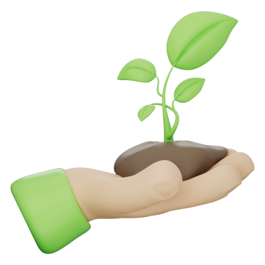Toprakta yeşil filizlenen, sürdürülebilirliği, temiz enerjiyi ve çevre dostu kavramları temsil eden üç boyutlu bir el simgesi. Şeffaf arkaplan üzerine çevre projeleri için harika, 3D illüstrasyon