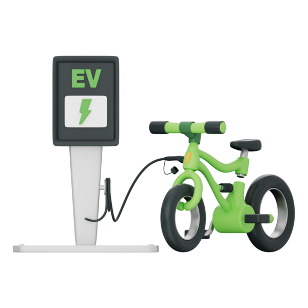 EV istasyonunda elektrik yüklü, sürdürülebilir hareketlilik, yeşil ulaşım, ve çevre dostu seyahat için temiz enerji ve gelecekteki kentsel seyahat, şeffaf arkaplan, 3D illüstrasyon.