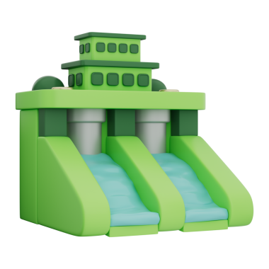 Su türbini, yeşil enerji ve güç çözeltisi olan 3 boyutlu hidroelektrik baraj çizimi. Çevre dostu elektrik, yenilenebilir su enerjisini temsil ediyor. Şeffaf arkaplan, 3d illüstrasyon.