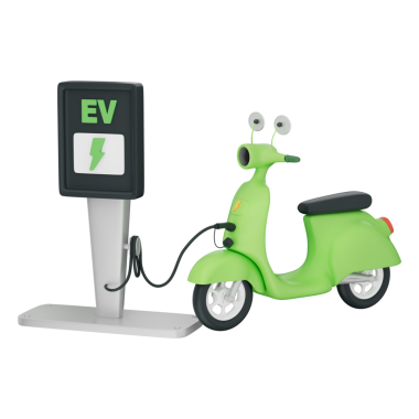 Retro motorsiklet tasarımı pille çalışan elektrikli scooter akıllı şehir, ekolojik konsept, şeffaf arkaplan, 3D illüstrasyon için yeşil enerji hareketliliği ve sürdürülebilir ulaşım gösteriyor..