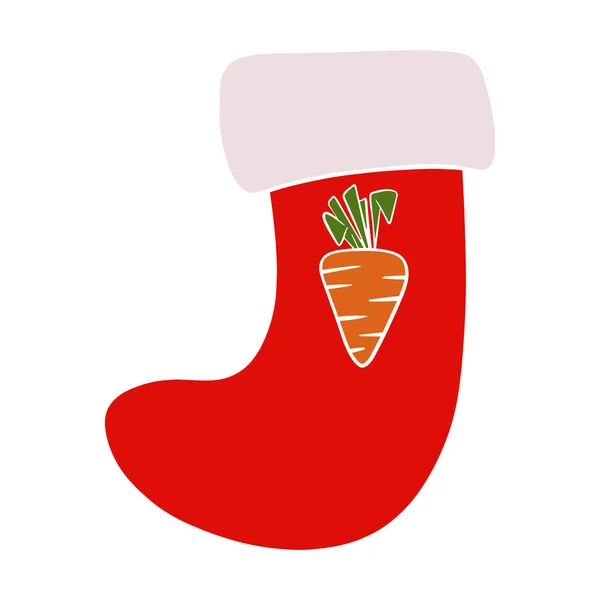 Calcetines Navidad Con Zanahoria Ilustración Plana Aislado Sobre Fondo Blanco — Vector de stock