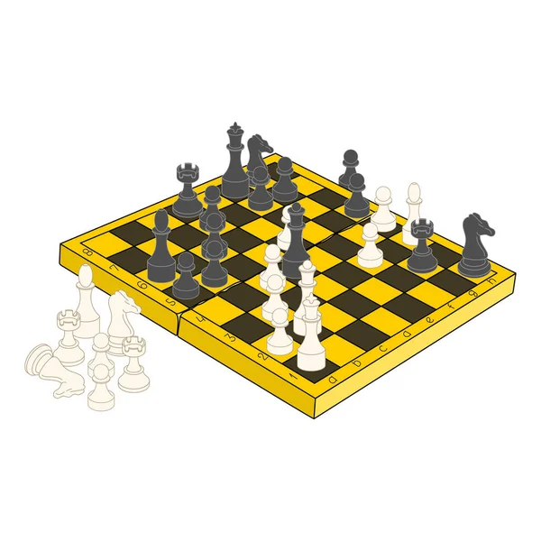 Ručně Kreslené Šachovnice Ilustrací Šachových Figurín Izolováno Bílém Pozadí — Stockový vektor