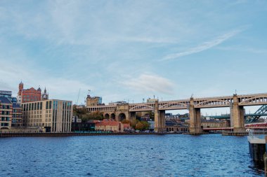 Newcastle UK: 29 Ekim 2024. River Tyne 'ın ünlü köprüleri, güneşli kış öğleden sonra, altın saat boyunca. Yüksek Seviye Köprüsü. Sonbahar renkleri manzarayı güçlendirir