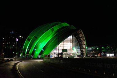 Glasgow İskoçya: 11 Şubat 2024: SEC Armadillo Glasgow 'un dışı gece aydınlandı