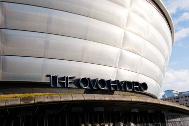 Glasgow İskoçya: 13 Şubat 2024: Glasgow 'daki The Hydro Arena' nın dışı. Giriş imzası kapat
