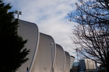 Glasgow İskoçya: 13 Şubat 2024: SEC Armadillo Glasgow 'un dışı. Soyut yakın çekimler