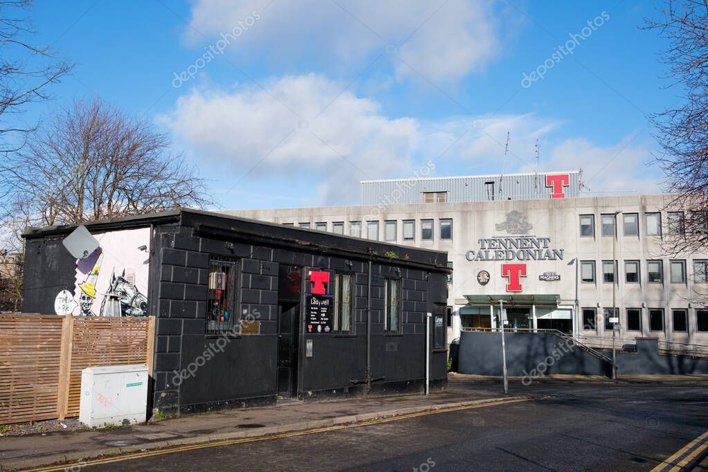 Glasgow Scotland: 12th Feb 2024: Ladywell Pub next to Wellpark Tennent Caledonian factory scottish bar