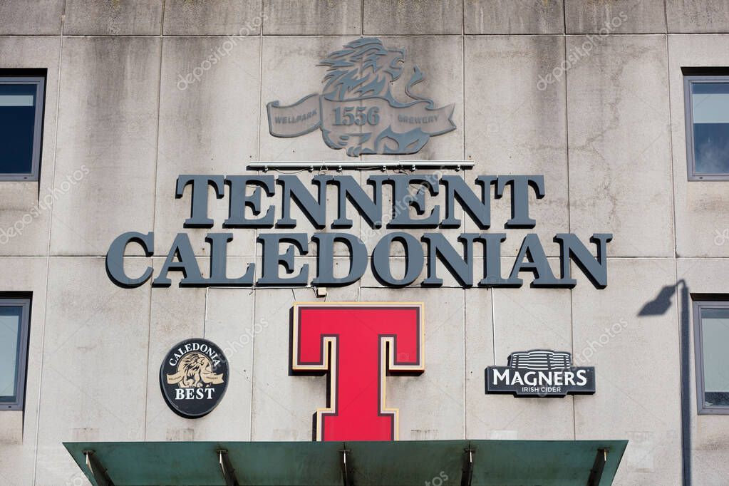 Glasgow Scotland: 12th Feb 2024: Tennent's Brewery Wellpark Tennent Caledonian exterior of factory. Home of Scottish beer Tennent's Lager