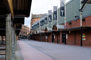 Leeds England: 3 Haziran 2024: Leeds Kirkgate Pazarı dış piyasası Leeds City Market girişi