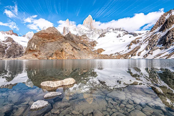 Panorámás Kilátás Laguna Los Fitz Roy Háttérben Argentina — Stock Fotó