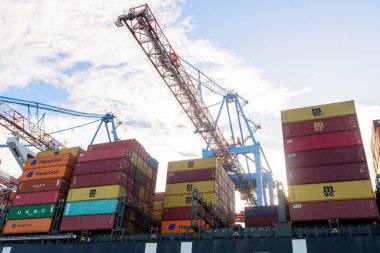 views of container ship at valparaiso harbor