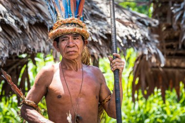 iquitos, peru. 22th september, 2022: portrait of unidentified indigenous at peruvian amazon