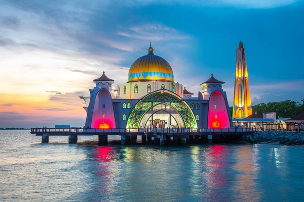 Sundown Melaka Straits Mosque Malaysia — Stock Photo, Image