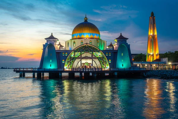 Západ Slunce Melaka Úžiny Mešity Malajsie — Stock fotografie