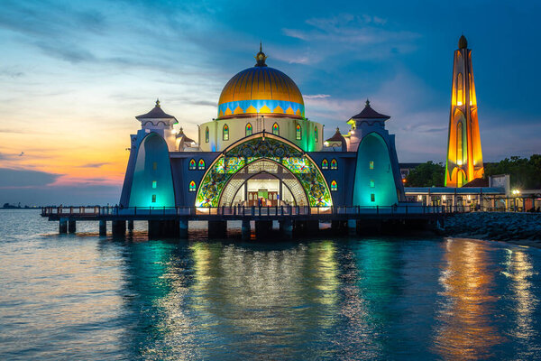 sundown from melaka straits mosque, malaysia